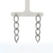 1.0Xcttw 18K White Gold Chain Link Drop Diamond Earrings