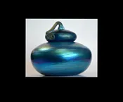 Blue Luster Human Urn with Red Threading Design — Welcome to Santa Barbara Glassblowing Studio