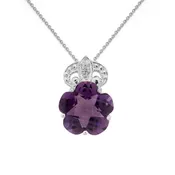 5 Petal Flower Cut Amethyst Pendant Diamond Accent 0.02ct. Twt. 14k White Gold