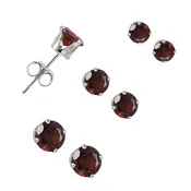 3mm - 4mm - 5mm Triple Set Garnet Silver Stud Earrings