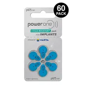 60 PowerOne Size 675 Implant Plus Hearing Aid Batteries Mercury Free