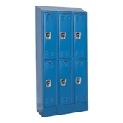 Fully Assembled Three-Wide Double-Tier School Lockers w/ Slope Top & Locks (12" W x 18" D x 36" H Openings)