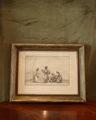 1960s  Filling Buckets Framed Etching | Vintage