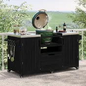 Antibes 67" Solid Wood Outdoor Kitchen Island Cart with Steel Top