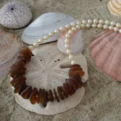 Brown Sea Glass Necklace with Pearls
