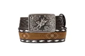 3D Boys Brown Diamond Stitch Belt with Bullrider Buckle