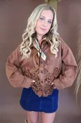 Chocolate Faux Suede Cutout Shirt Jacket