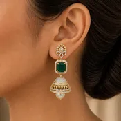 3 In 1 Diamiond Earrings With Natural Emeralds And Pearl Drops
