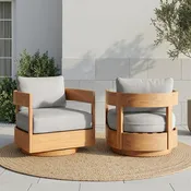 360° Swivel Patio Chair, Outdoor Rotating Armchair with 7.9" Thickened Cushions, Solid Acacia Wood Frame for Backyard, Deck, Indoor OF139