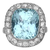 Antique 10.44 Carats Aquamarine &amp; Diamond Halo Ring
