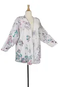 Mother Bride BoHo Jacket Pink Plum Green Handpainted White Cotton Size 22/24