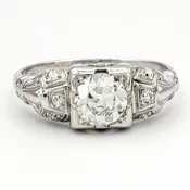 Vintage 14 Karat Gold Engagement Ring With 0.44 Carat Old European Cut Diamond EGL – H VS2