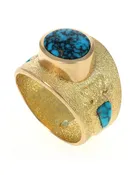 18K Gold Arrowhead Ring With High Grade Natural Lone Mountain Turquoise