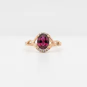 10K Rose Gold Oval Rhodolite Garnet & 0.05 CTW Diamond Accent Ring