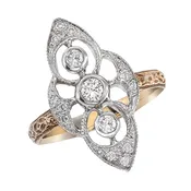 3 Diamond Vintage Inspired Two Tone Ring