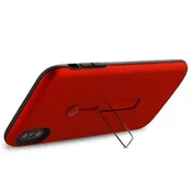 Airium Finger Grip Hybrid Protector Cover (with Silicone Strap & Metal Stand) for Apple iPhone XS Max - Red / Black