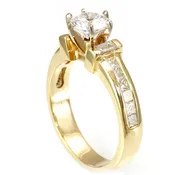 14K Gold Engagement Ring with Baguette & Princess Cut Diamond Side Stones