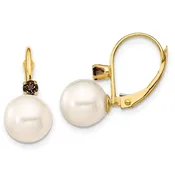 14K 8-8.5mm Round FWC Pearl Smoky Quartz Earrings
