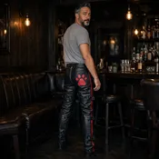 Black Leather Pants | Buckle Straps | Red Paw