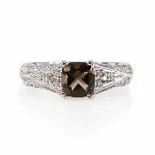 10K White Gold Smoky Quartz & Diamond Accent Ring