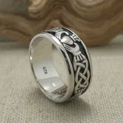 9 mm Sterling and Black Enamel Claddagh Wedding Ring — Unique Celtic Wedding Rings