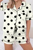 Black & White Polka Dot Button Up & Shorts Pajama Set
