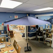11′ Pulley Umbrella with Navy Canopy and Natural Trim