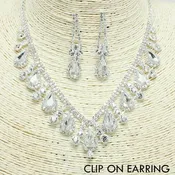 071192, RHINESTONE NECKLACE & CLIP ON EARRING SET
