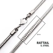 3mm Steel Rattail Chain Necklace 26" Long