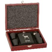 6 oz. Matte Black Flask Set in Rosewood Finish Box w/4 Shot Glasses & Funnel