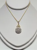 10K Gold Cable Chain Cluster Pendant Necklace 18" 0.33ct Round Diamond 2.2g