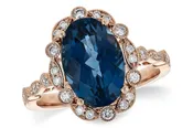 14K Rose Gold Blue Topaz Diamond Halo Ring