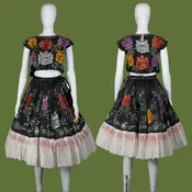 1940s Embroidered Tijuana Skirt & Blouse Set – Size XS