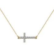 .04ctw Glimmering Grace Sideways Diamond Cross Necklace