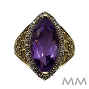 10K Yellow Gold Amethyst Halo Ring with Citrines & Diamonds Size 7
