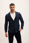 Allover Crystal Embellished Zipper-End Blazer - Navy
