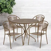 Oia 35.25" Round Outdoor Steel Patio Table Set
