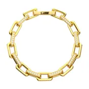 8mm Polished 18Kt Gold IP Steel Paperclip Chain with Clear CZ Heavy Link Bracelet