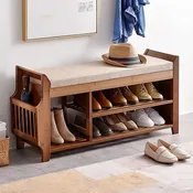 2-Tier Bamboo Shoe Bench with Storage