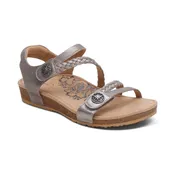 Aetrex Women’s Jillian Braided Quarter Strap Sandal Brushed Silver