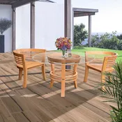 3 Piece Teak Wood Half Moon Patio Dining Set, 2 Chairs and 47" Round Table