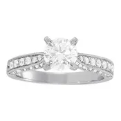 Diamond Bead Set Engagement Ring with Milgrained edges - 14K Gold