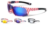 American Flag Rectangle Sports Sunglasses with Color Mirror Lenses