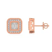 10K Rose Gold Round Baguette Diamond Square Shape Stud Earrings 1/4 Cttw