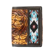 3D Belt Company Brown Hand Tooled Floral Trifold Wallet D250011002