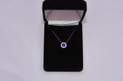 14KT White Gold Sapphire Pendant with Diamond Halo