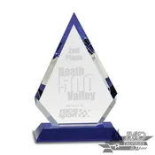 Clear Crystal Diamond Award on Blue Pedestal Base