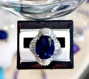 8 Carat Natural Oval Blue Sapphire Platinum Diamond Ring