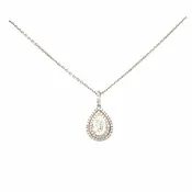 14k White Gold Diamond Pear Shaped Pendant Necklace