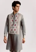 Ajrakh Printed Silk Kurta Set In Silk